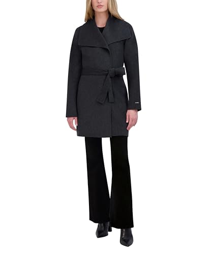 Image of TAHARI Women's Double-faced Luxury Soft Wool Blend Peacoat- Wrap Wool Coat With Removable Belt