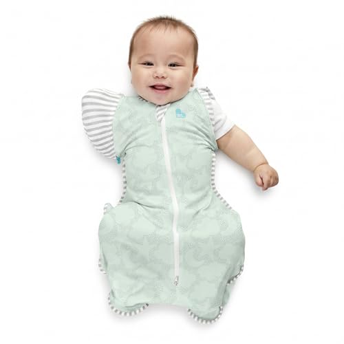 Image of Love to Dream Transition Bag Organic 1.0 TOG, Celestial Dot Mint, Medium, 13-19 lbs., Patented Zip-Off Wings, Gently Help Baby Safely Transition from Being swaddled to arms Free Before Rolling Over