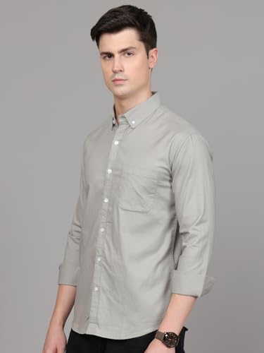 Image of Majestic Man Classic Slim Fit Solid Cotton Casual Shirt with Button-Down Collar