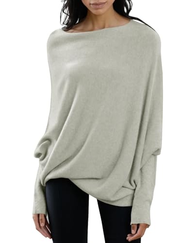 Image of Imily Bela Batwing Boat Neck Sweaters for Women Spring Long Sleeve Soft Knit Loose Baggy Pullover Jumper Top