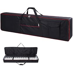 Monkeysell 88 Key Keyboard Case,Soft Padded Piano Gig Bag for 88 Key Electric Keyboard,600D Waterproof Oxford,2 Zipper Pockets Adjustable Backpack Straps (BLACK+RED, L-53.5