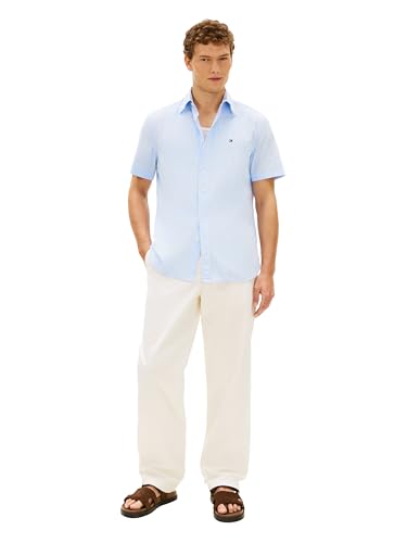 Image of Tommy Hilfiger Men's Short Sleeve Poplin Shirts in Regular Fit, Men's Button Down Shirts