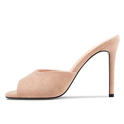 Image of TNYNFBEB Women Stiletto High Heel Peep Open Toe Sandals Slingback Slip-on Wedding Office Cute Basic Classic 3.9 Inches Heels