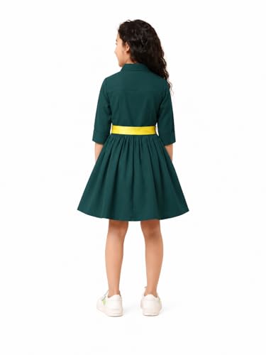 Image of A.T.U.N. (ALL THINGS UBER NICE) Girls 100% Cotton Shirt Dress with Belt | Solid Button-Down Dress with Collar Neck | Soft Breathable Kids Outfit for Girls