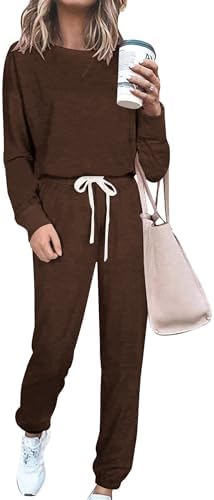 PRETTYGARDEN Women's Two Piece Loungewear Fall Casual Long Sleeve Tops Jogger Pants Pajama Sets Matching Outfits Clothing