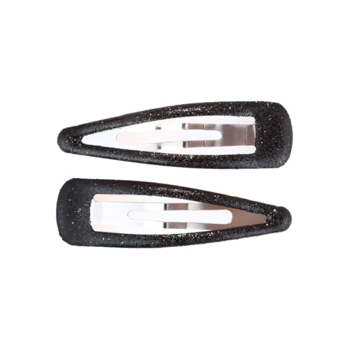 Righe e pois - Coppia mollette per capelli clic clac con glitter nero - CM 7 - fermagli per capelli a clip donna e bambina - confezione da 2