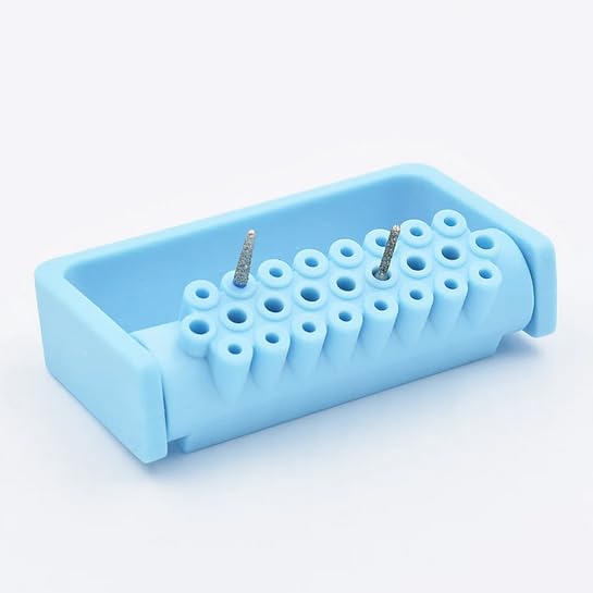 AmeriCan Goods 2/Pcs Dental Bur Caddy for 25 Bur Blocks Autoclavable 275°F Dental Color Code Bur Block Holder Silicone Organizer (Neon Blue)
