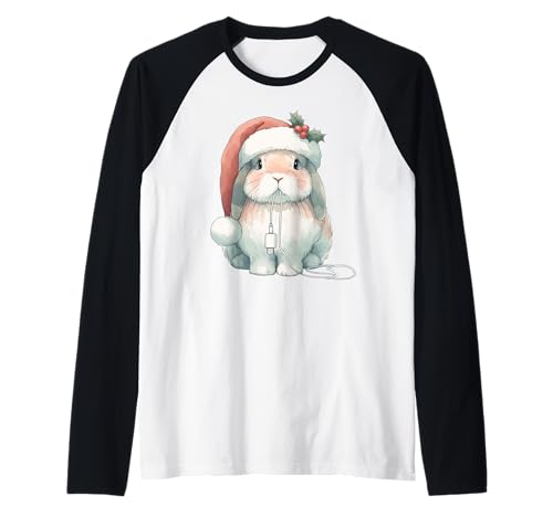 Rabbit Bunny Lop - Cable de carga para masticar, Navidad, acuarela Camiseta Manga Raglan