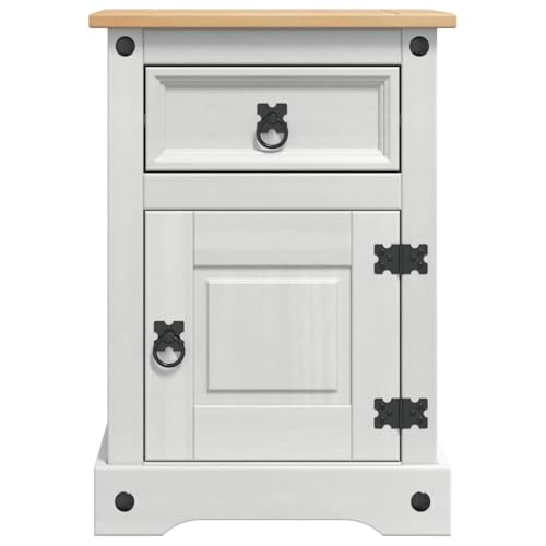 Table de Chevet en Pin Massif Blanc Corona au Design Rectangulaire Durable