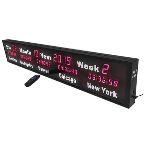 Horloge mondiale avec affichage numérique LED, fuseau horaire 4 pays, fonctionnement indépendant, plusieurs niveaux de luminosité, idéal pour les hôtels,...