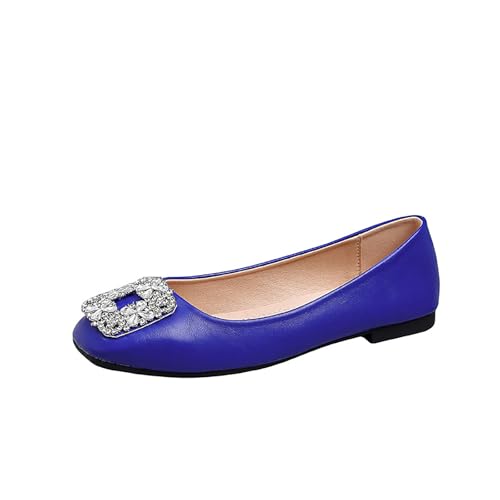 Women's Rhinestones Ballet Flats Closed Square Toe Slip On Shoes Work Walking Flats Shoes