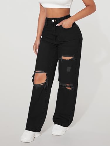 Image of Solid High Waist Ripped Straight Leg Pant & Trouser for Women's & Girl's