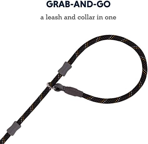 RUFFWEAR Just-a-Cinch Leash, Reflective Rope Slip Dog Lead & Collar Combination, 1.5 m (5 ft) Long, Obsidian Black
