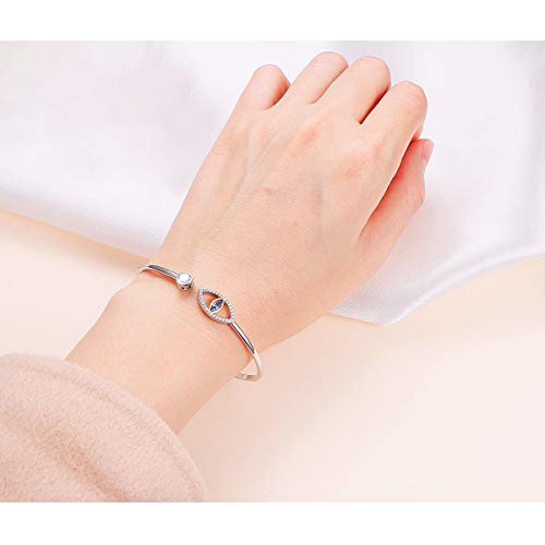 DAOCHONG Symbolic Evil Eye Bracelet 925 Sterling Silver Double End Cuff Evil Eye Bangle Bracelet for Women Protection Wrist Jewelry Birthday Gift2