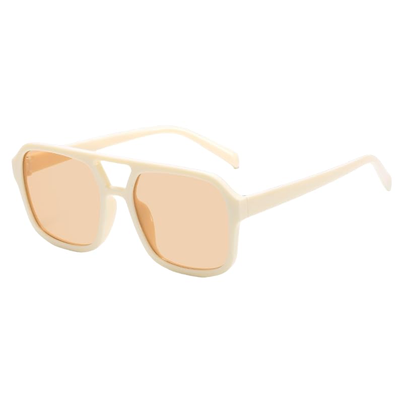 colored double beam sunglasses unisex square sunglasses UV380 UV resistant glasses beige frame tea