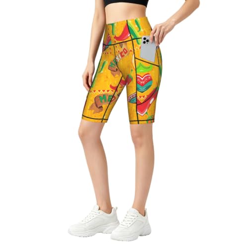 Short de sport taille haute femme avec poches motifs cactus et piment