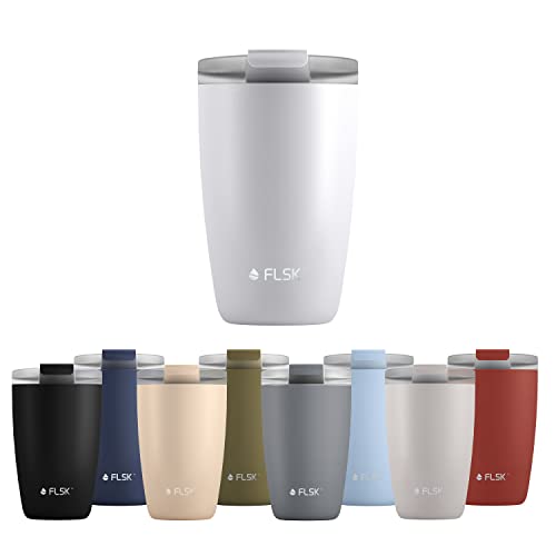 FLSK CUP Coffee to go-Becher (350 ml) • Kaffeebecher aus Edelstahl • Mehrwegbecher für unterwegs • Thermobecher auslaufsicher • Isolierbecher (Weiß), 1 Stück (1er Pack)