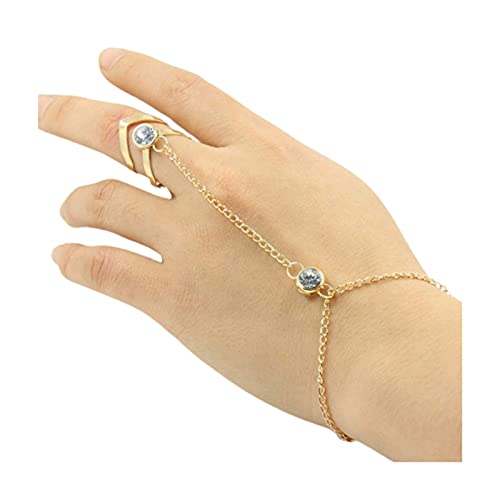 Yienate, Bracciale con catenina da mano, in stile bohémien, con diamanti sintetici, con creativo anello aperto, a freccia, gioiello per donne e ragazze