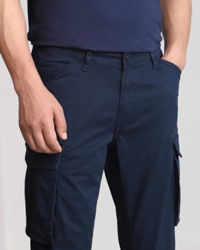 Image of MUFTI Navy Slim Fit Cargo Trousers