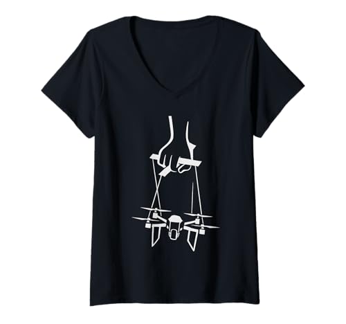 Mujer Drone Puppet Master, divertido piloto de drones volando Camiseta Cuello V