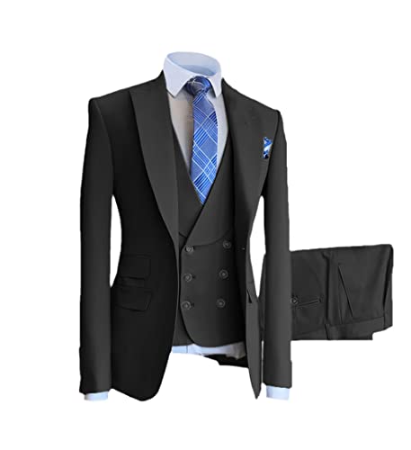 3 Pieces Men Suit Slim Fit Shawl Lapel Wool Tweed Prom Formal Tuxedos Wedding Groomsmen Blazer + Vest + Pants