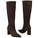 CELLENZ Women Knee High Boots: Comfort Pointy Toe Long Boot - Brown Suede Chunky Heeled - Tall Fashion Party Calf Boots Size 7.5