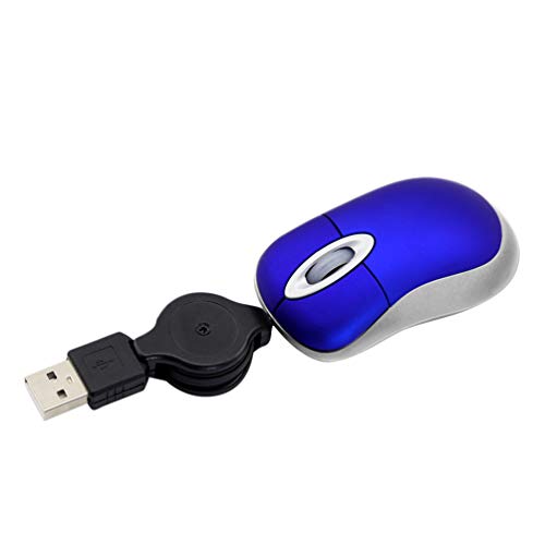 Ratón compacto de viaje óptico con cable USB retráctil para ordenador portátil