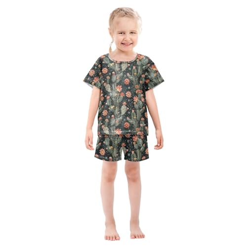 ALAZA Cactus Flowers Stars Pajama Set Short Sleeve Sleepwear Soft Lounge Nightwear3