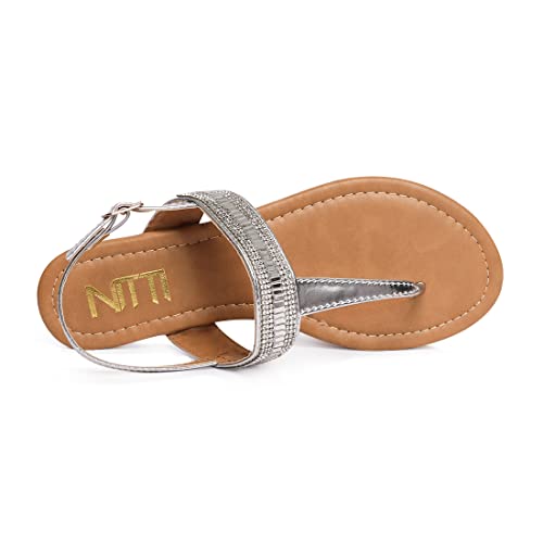 Nitti Women's Flat Thong Sandals With T-Strap And Adjustable Ankle Buckle Sandal Fashion Rhinestone Dress Sandals (Silver, Numeric_9) #TOP2
