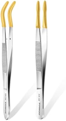 TOWOT 2 PCS Rubber Tipped Tweezers, PVC Rubber Coated, Bent & Straight Flat Tip Craft Tweezers for Stamp, Jewelry, Hobby, Crafts, Industrial, Electronic (Yellow)