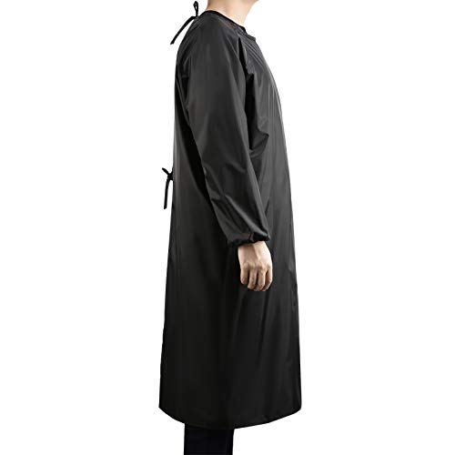 Surblue Waterproof Apron Long Sleeves, 47\" Plus Size Aprons, Heavy Duty Smock Overalls for Lab Work, Cleaning, Work Shop, Dishwashing, Dog Grooming, Black - Thumbnail 2