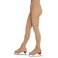 flexdans Eiskunstlauf Strumpfhose mit Kristallen und Doppelschnallen, Rollschuh und Eislauf Strumpfhose Ski Skating für Damen und Mädchen 9049 Tan 4-6