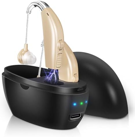 Kullre Audífonos, amplificadores auditivos para personas mayores con pérdida auditiva, recargable con control de volumen, cancelación de ruido,