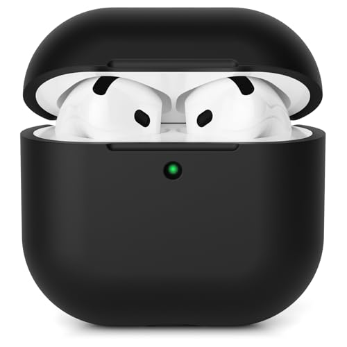 AOTUAO Custodia Compatibile con AirPods 4 (2024) Custodia Case, Case Protettiva Antiurto Antiscivolo in Silicone per AirPods 4a Generazione Cover Custodia, LED Frontale Visibile, Nero