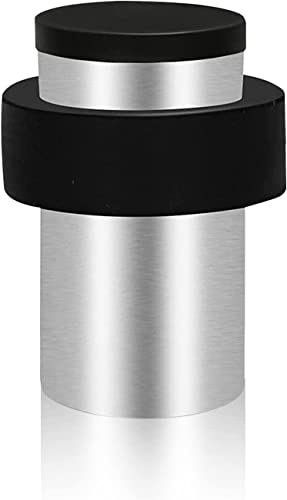 KOLAKO Butée de porte au sol, butée de porte cylindrique moderne et robuste avec pare-chocs en caoutchouc, butée de porte au sol pour plinthes, en acier inoxydable, argenté, 50 mm