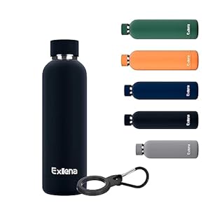 Slim Insulated Water Bottles for Travel 18oz with Clip, Double Wall Vacuum Stainless Steel Water Bottle Keeps Drinks Cold 24 Hrs/Hot 12 Hrs, 100% Leakproof, BPA Free(Black)