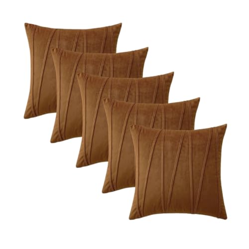 Image of Amazon Brand - Umi Decorative Striped Throw Pillow Covers 20 X 20 Inch,Soft Solid Velvet Pillow Covers Cushion Case with Zigzag Pattern for Sofa Bedroom 50 X 50 Cm (Pack of 5) Brown