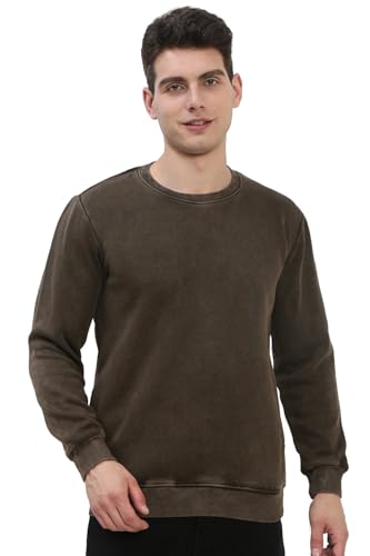 Image of SHOWOFFFF Men Solid Pullover Sweatshirt | Round Neck Full Sleeves Cotton Sweatshirt's for Mens | Slim Fit Regular Length Sweatshirts for Men's