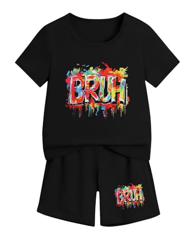 Cakaner Boys 2 Piece Set Summer Soft Athletic Tee and Shorts Outfit for Teen Size 13 14
