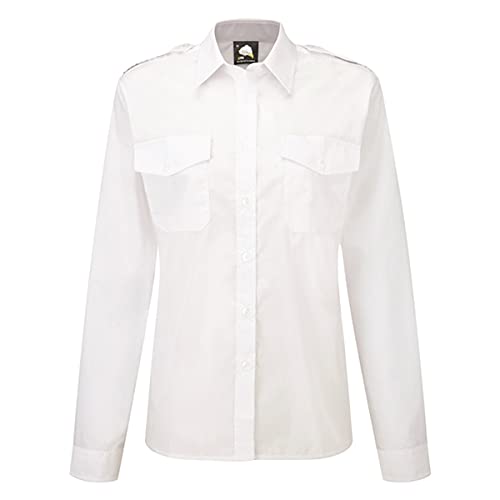 Workwear World Klassische Damen-Bluse, langärmelig, Sicherheits-Schulterklappe, Arbeitskleidung, Pilotenbluse, weiß, 38 Cover