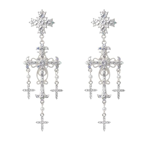 Trend Crystal Pearl Crossed Dangle Earrings for Women Elegant Party Jewelry