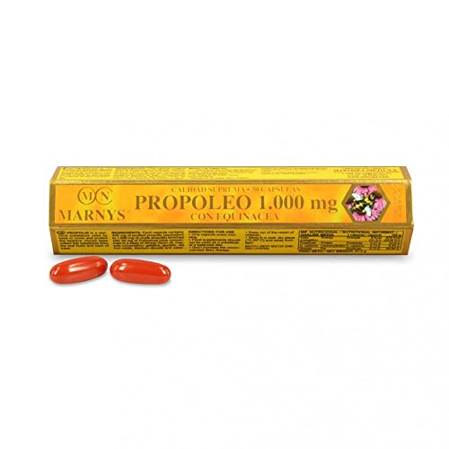 Propóleo con Equinácea MARNYS, Defensas y Respiración Durante los cambios Estacionales, Propóleo 1000 Mg, 30 Cápsulas