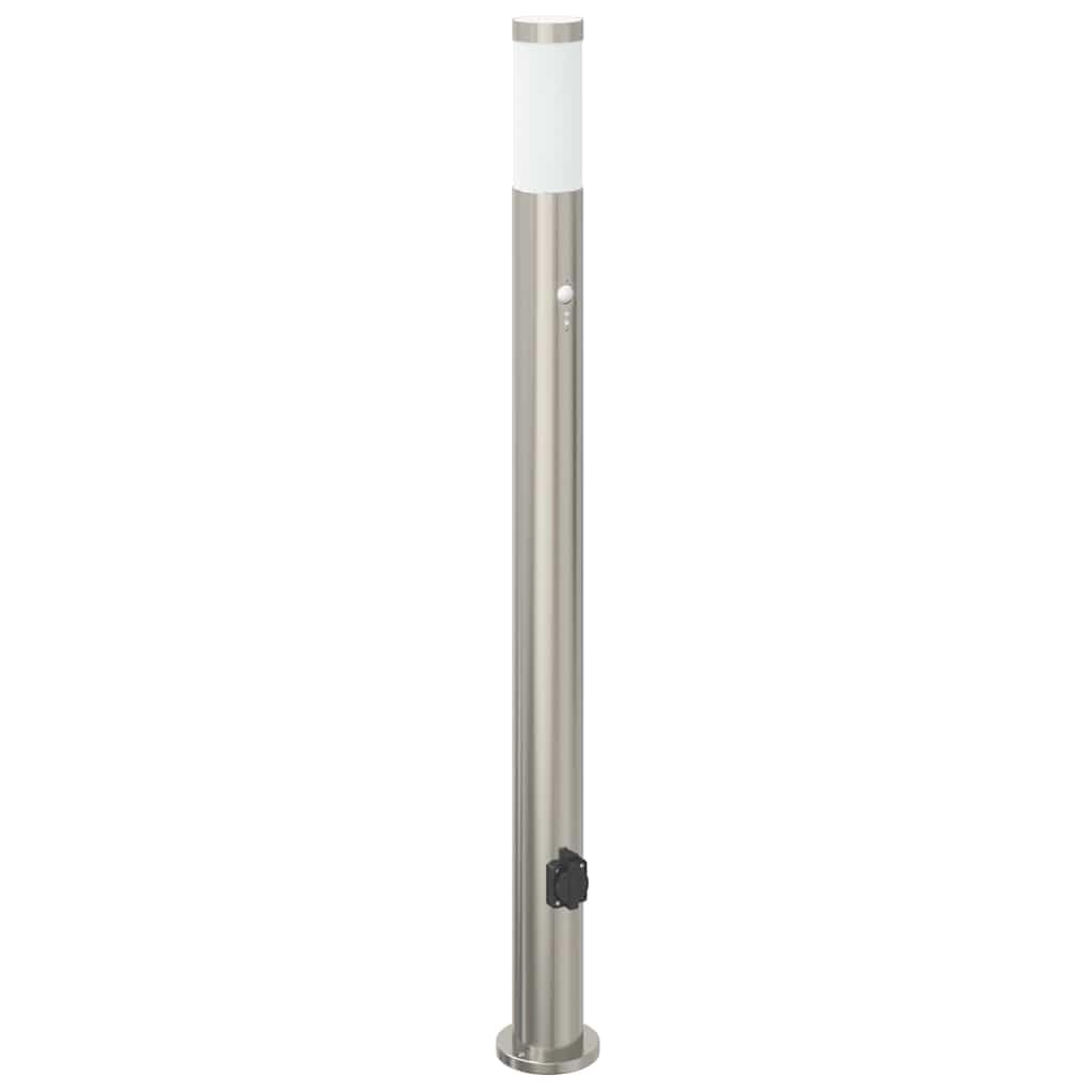Pollerleuchten aus Edelstahl 110 cm mit PIR-Bewegungssensor, integrierter Steckdose, IP44 Schutz, 3er Set für Garten, Terrasse, Außenbeleuchtung und energiesparende Lichtlösung