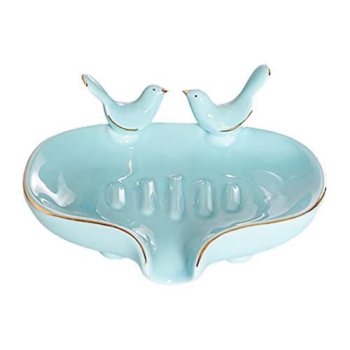 FGYZYP Porte-savon moderne en céramique avec motif d'oiseau auto-drainant - Pour salle de bain, cuisine, bar, évier, douche, baignoire, bleu Cover