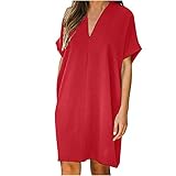 2022 Vestidos corto para Mujer, Casual Vestido manga corta verano color sólido Moda Fiesta Suelto Elegante Vestidos cuello en V Vestidos Cortos playa Vestido de Noche Basic cómodo Vestido