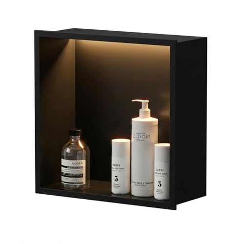 304 Stainless Steel LED Recessed Black Shower Niche 12"x12" Wall-Inserted