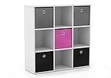 Target Marketing Systems Utility Collection Contemporary Bin Bookcase with Five Storage Bins and Four Cubbies, Designed for Unisex Bedroom, Gray/Pink/Black/White