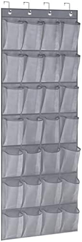 SLEEPING LAMB 28 Breathable Mesh Pockets Over The Door Shoe Rack Hanging Shoe Organizer for Closet Shoe Holder for Men Sneakers, Women Heels, with 4 Metal Hooks, Grey