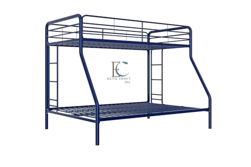 ELITE CRAFT INC Twin-Over-Full Bunk Bed with Metal Frame and Ladder, Space-Saving Design, Blue - Image 4