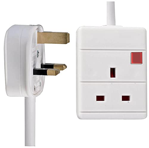 Mr.Gadget Solutions® Mr Gadget Solutions® 1-Wege-Gang-Einzelsteckdose-Netzstrom-Verlängerungskabel, 13 A, 3-poliger UK-Stecker – 5-Meter-Kabel, Weiß